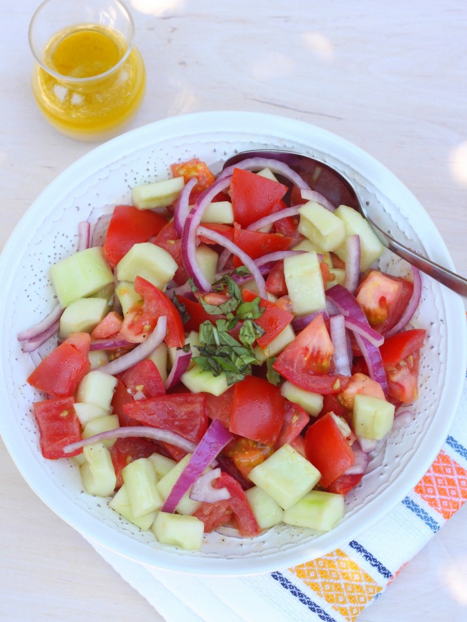 Tomato cucumber red onion salad