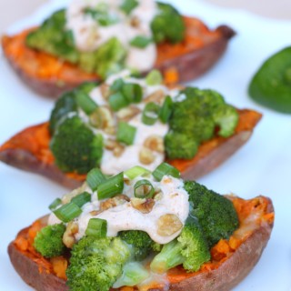 Broccoli, Cheese & Walnut Stuffed Sweet Potatoes
