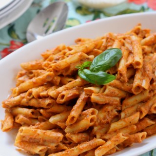 red pepper and eggplant pasta puree